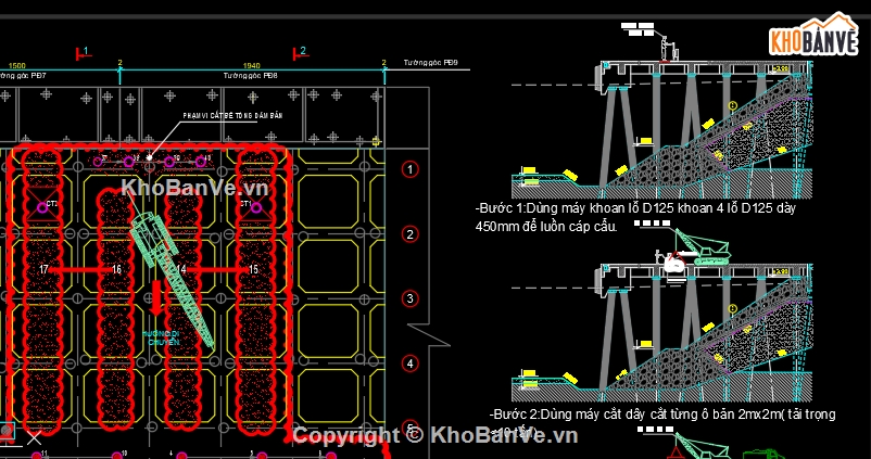 Bản vẽ cad thi công cầu,Bản vẽ cad phá dỡ kết cầu sàn bê tông thi công cọc,phá dỡ sàn bê tông,đục bê tông sàn biện pháp cọc biển