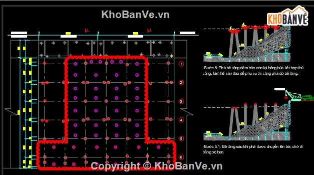 Bản vẽ cad thi công cầu,Bản vẽ cad phá dỡ kết cầu sàn bê tông thi công cọc,phá dỡ sàn bê tông,đục bê tông sàn biện pháp cọc biển