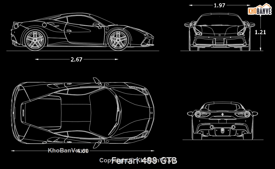 siêu xe Ferrari 488 GTB,Bản vẽ siêu xe ferrari,File cad siêu xe ferrari,Siêu xe ferrari file cad