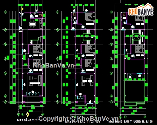 file cad mặt bằng,Nhà lầu 4x17.3m,bản vẽ nhà phố 3 tầng,thiết kế nhà phố 3 tầng