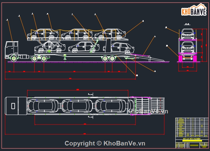 Bản vẽ cad,Xe vận tải,chuyển chở xe con