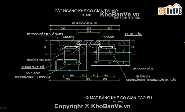 khe cầu dần I 33m,khe co giãn,mối nối,khe co giãn cao su,dầm I,bản vẽ cầu dầm I 33m