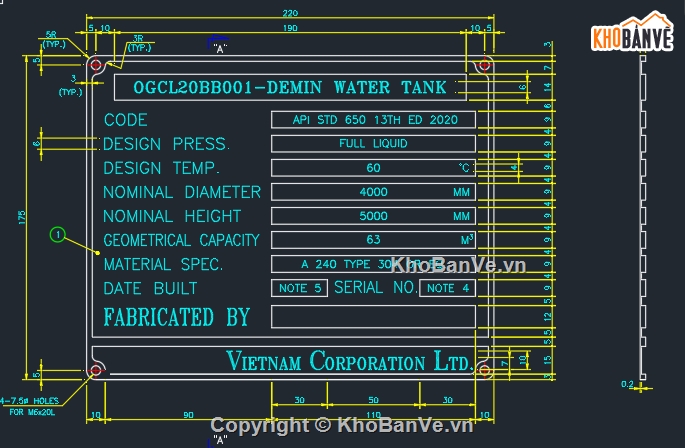 Bản vẽ chi tiết,Demin Water Tank,GA drawing,tank bồn bể,3D,chi tiết