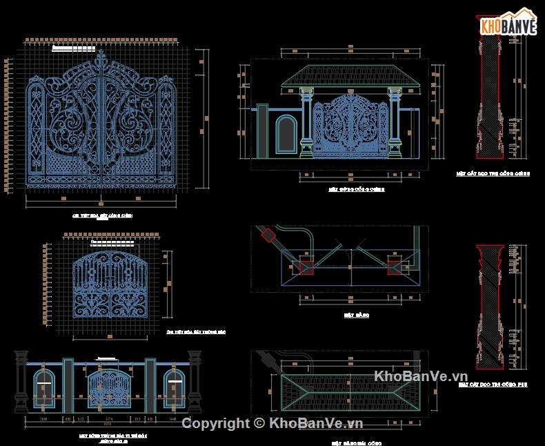 Bản vẽ chi tiết,bản vẽ cổng nhôm đúc,chi tiết cổng nhôm đúc,Thiết kế Cổng biệt thự,File thiết kế Cổng