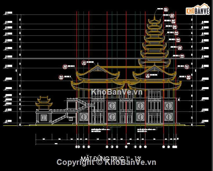 bản vẽ chùa,chùa Thiên Lai,Bản vẽ chùa Thiên Lai,Chùa Thiên Lai 9 tầng