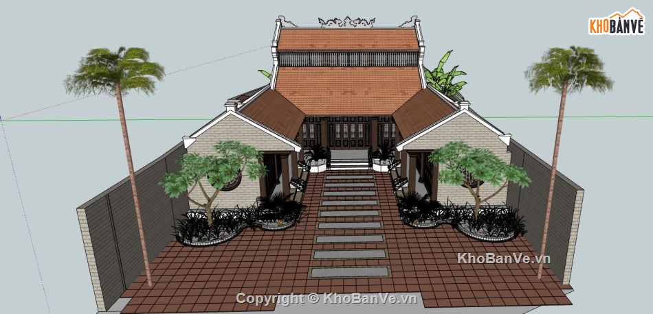 Thiết kế đền thờ,đền thờ sketchup,thiết kế đề thờ,sketchup đền thờ