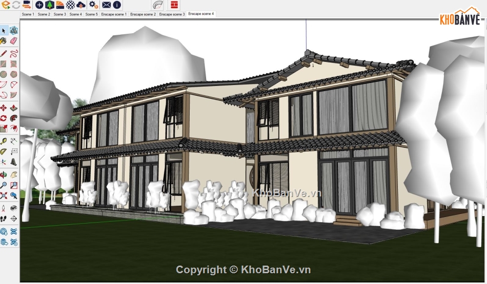 Thiết kế,phối cảnh,nhật bản,sketchup enscape,ban ve kien truc,homestay 1 tầng