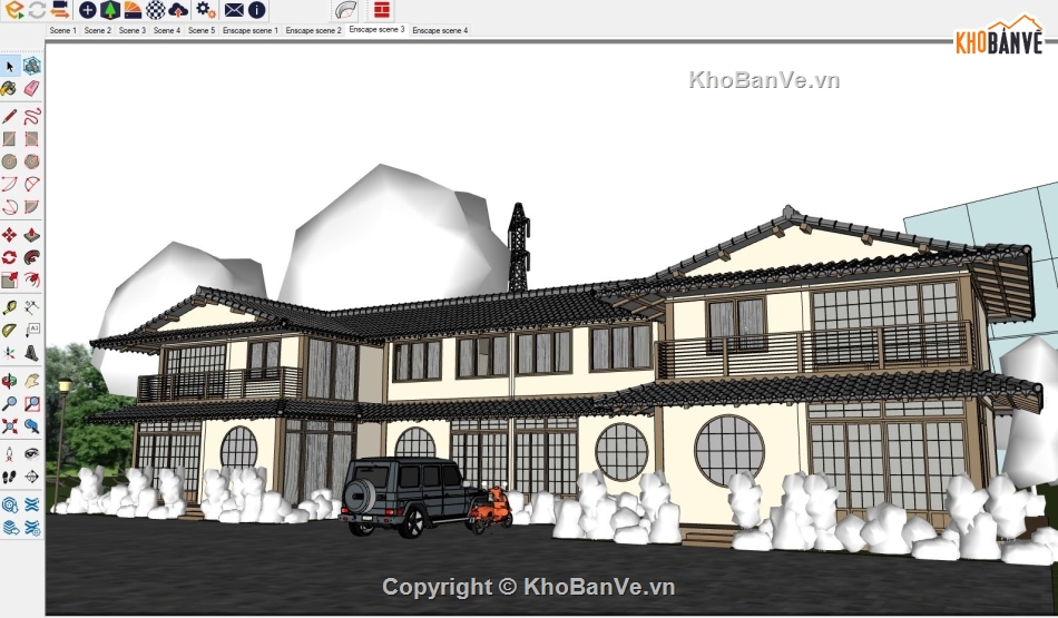 Thiết kế,phối cảnh,nhật bản,sketchup enscape,ban ve kien truc,homestay 1 tầng