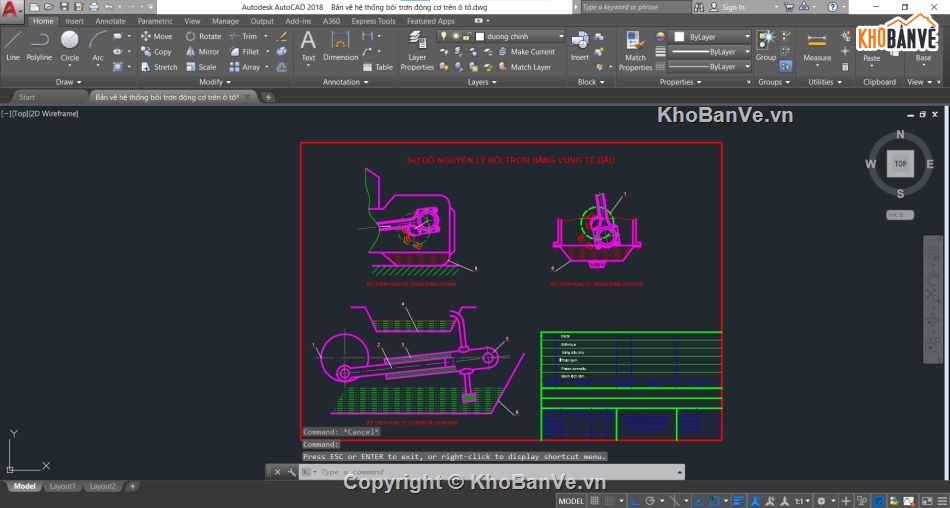 bôi trơn trên động cơ,Bản vẽ hệ thống bôi trơn,Bản vẽ cad động cơ