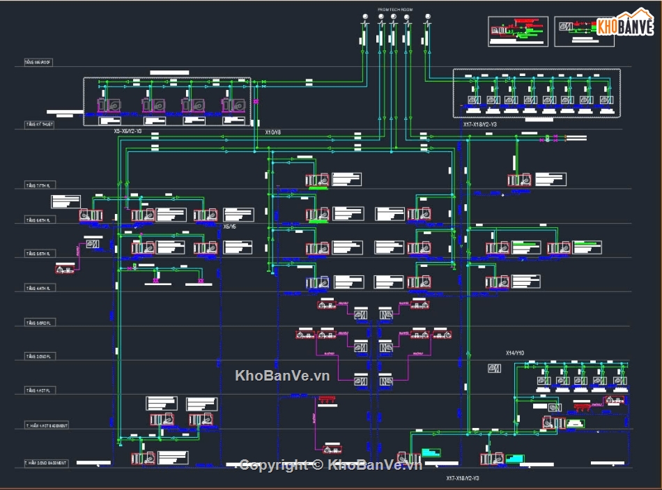 Bản vẽ hệ thống chiller,Điều hòa không khí,điều hòa không khí trung tâm thương mại,hệ thống thông gió,hệ thống hvac,hệ thống mvac