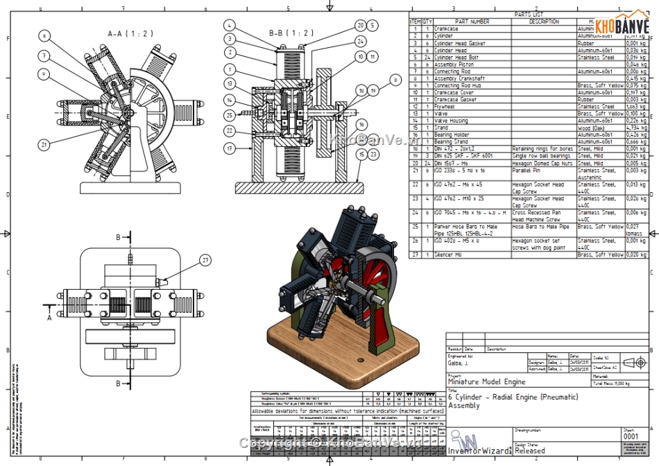động cơ 6 xi lanh,bản vẽ động cơ 6 xi lanh,bản vẽ inventor động cơ 6 xi lanh