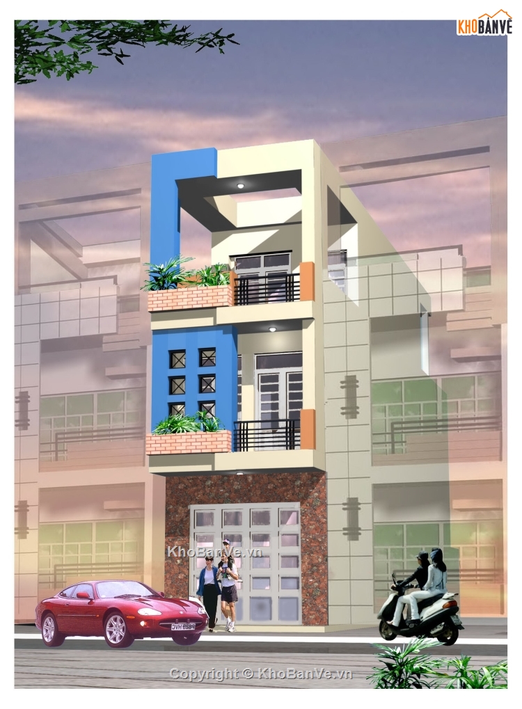 Bản vẽ nhà phố 3 tầng,Nhà phố 3 tầng 4.2x15m,bản vẽ nhà phố mặt tiền 4.2m,mẫu nhà phố 3 tầng