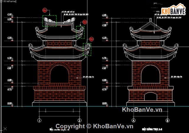 bản vẽ thi công đình chùa,đình chùa 15.65x19.25m,kiến trúc đình chùa,đình chùa và mục phụ trợ,bản vẽ đình chùa