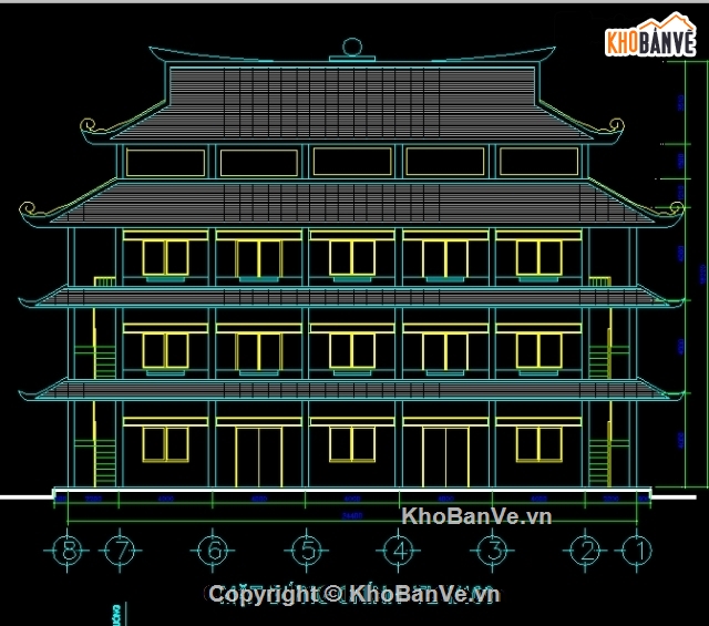 File thiết kế,chi tiết đình chùa,kiến trúc và kết cấu chùa 3 tầng,bản vẽ chùa,thiết kế chùa 3 tầng