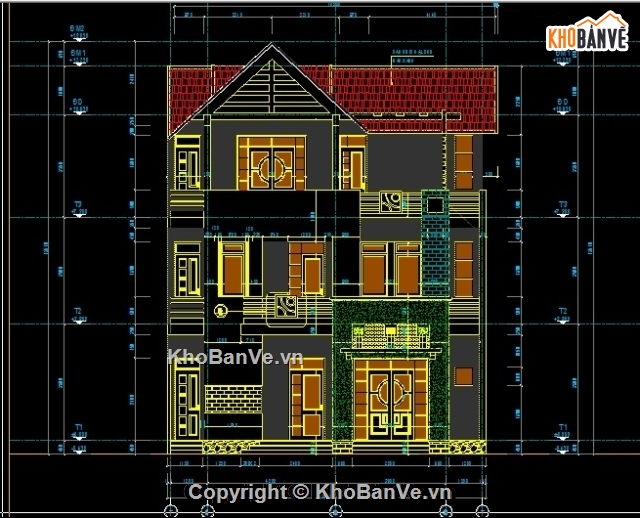 bản vẽ biệt thự 3 tầng 12500 x 12000m,bản vẽ biệt thự 3 tầng mái thái,bản vẽ biệt thự 3 tầng