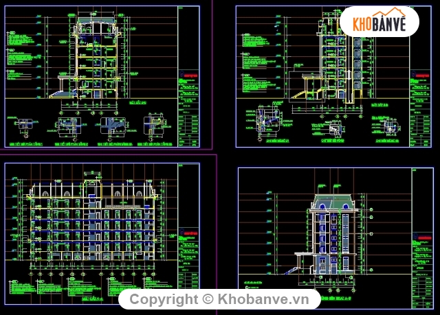 Kỹ thuật thi công nhà hiệu bộ (Autocad): \