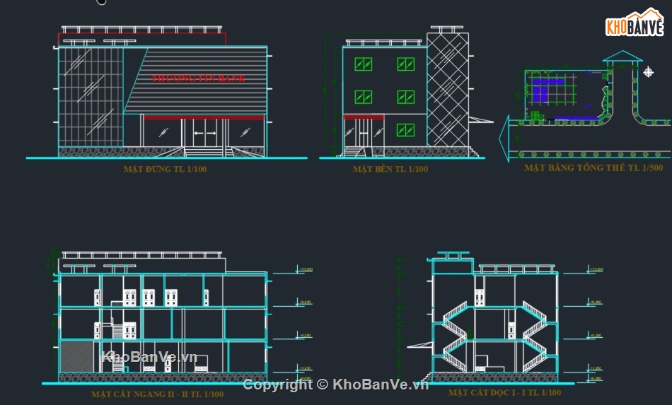 bản vẽ kiến trúc ngân hàng 3 tầng,ngân hàng 3 tầng 15x25m,bản vẽ ngân hàng 3 tầng,file cad ngân hàng 3 tầng