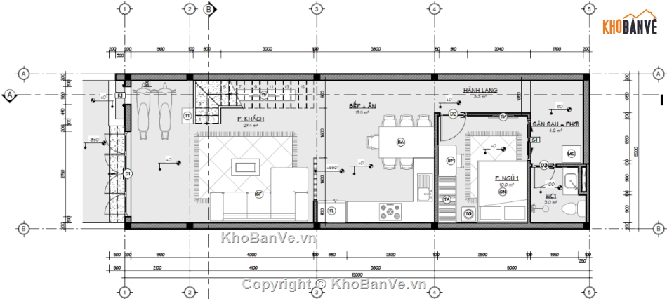 nhà gác lửng,nhà 5x15m,bản vẽ nhà phố