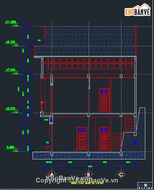 kiến trúc nhà 2 tầng,Bản vẽ kiến trúc nhà 2  tầng,nhà ở 2 tầng,nhà ở 2 tầng kích thước 7.6x8m,thiết kế nhà 2 tầng