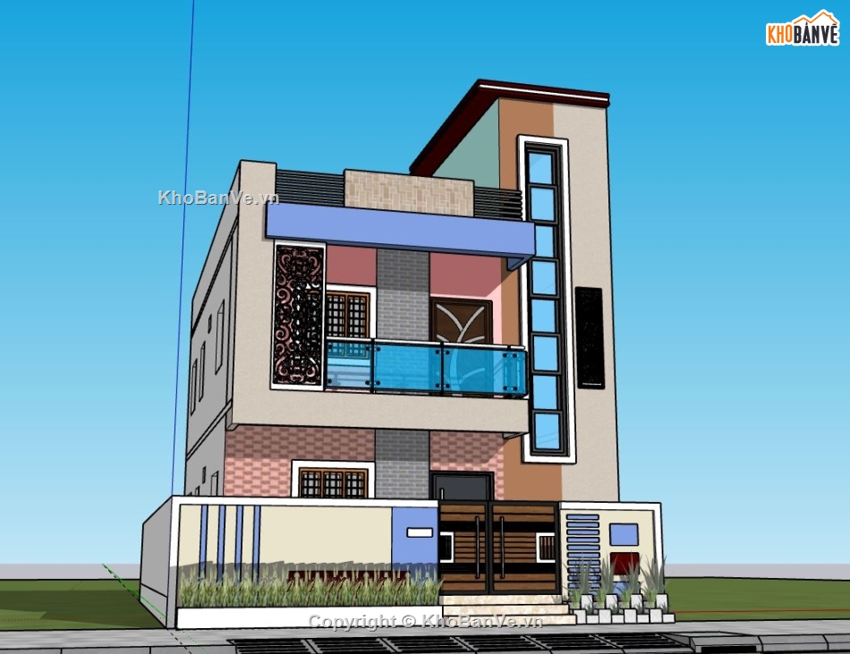 Nhà phố 2 tầng,model su nhà phố 2 tầng,nhà phố 2 tầng file su,sketchup nhà phố 2 tầng,mẫu nhà phố 2 tầng sketchup