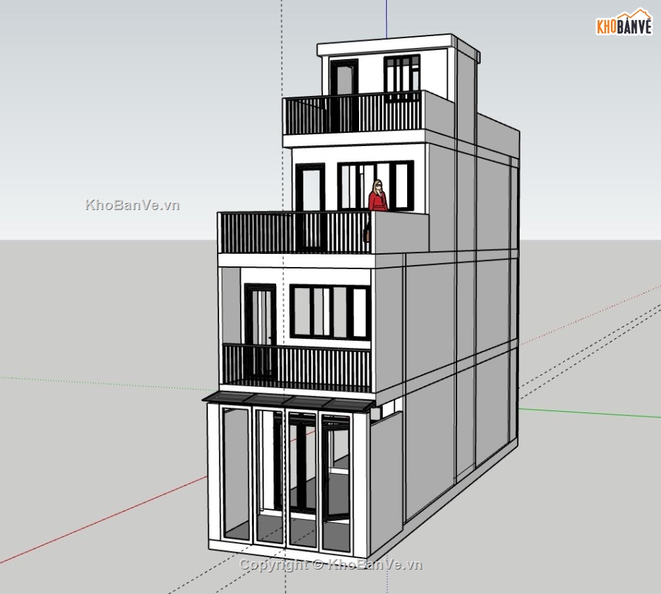 nhà phố 3 tầng,nhà 3 tầng,model sketchup nhà phố 3 tầng 1 tum