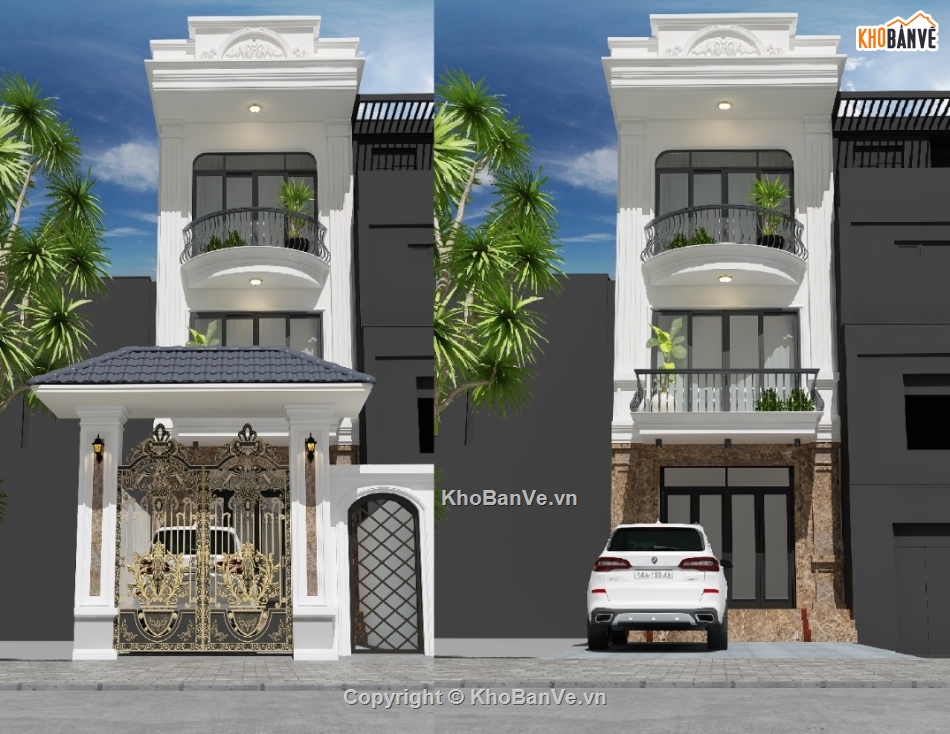 nhà phố 3 tầng,Bản vẽ nhà phố,nhà 3 phòng ngủ
