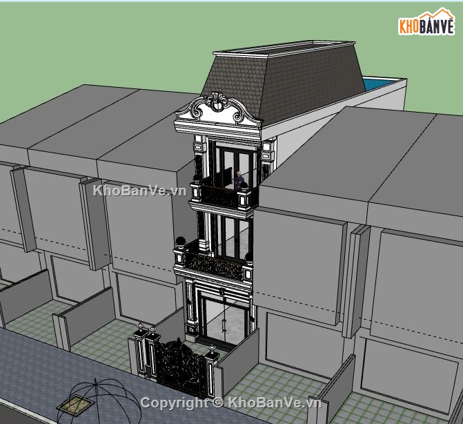 Nhà phố 3 tầng,model su nhà phố 3 tầng,model sketchup nhà phố 3 tầng,nhà phố 3 tầng file su
