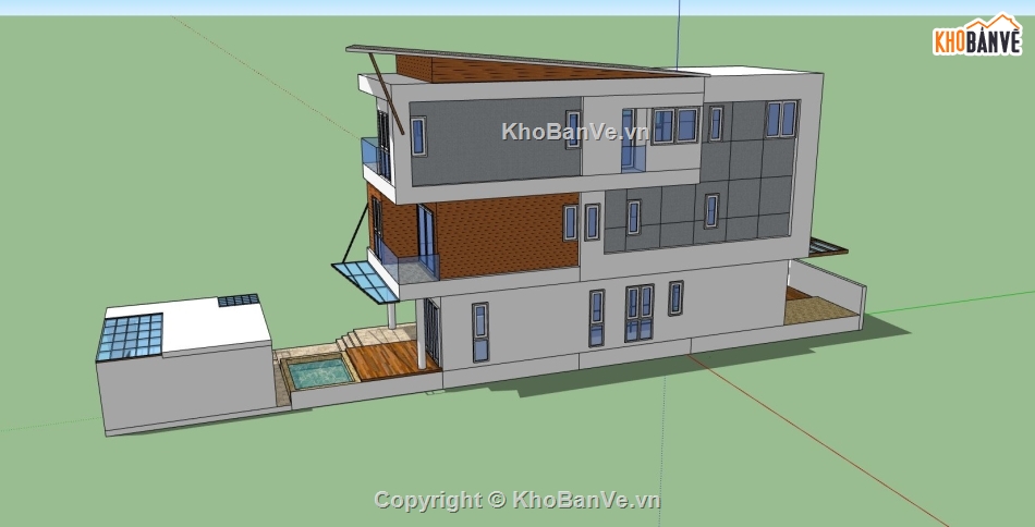 nhà phố 3 tầng,Thiết kế nhà phố,model su nhà phố 3 tầng,file sketchup nhà phố hiện đại