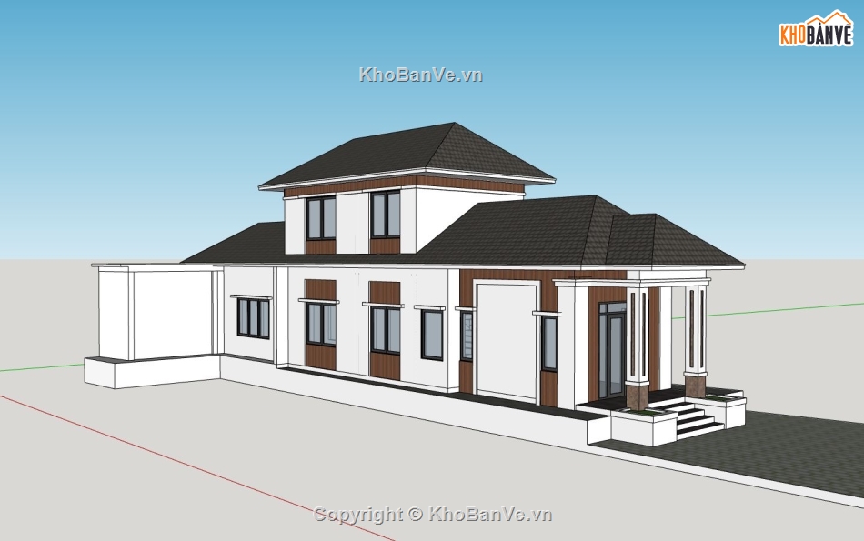 nhà 2 tầng,phối cảnh nhà 2 tầng,mẫu nhà ở,model sketchup nhà hiện đại