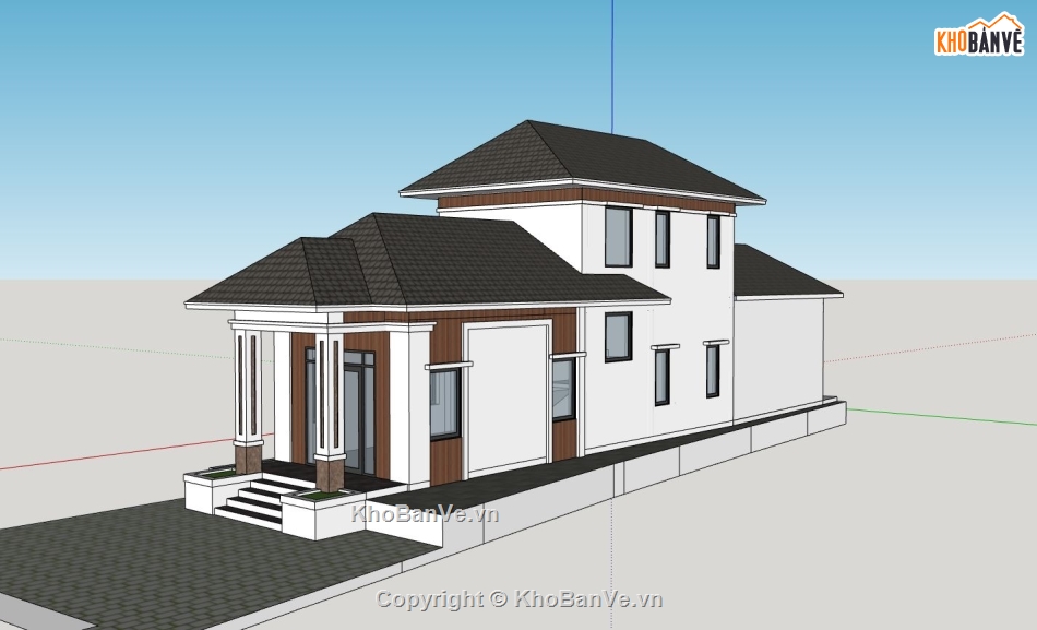 nhà 2 tầng,phối cảnh nhà 2 tầng,mẫu nhà ở,model sketchup nhà hiện đại