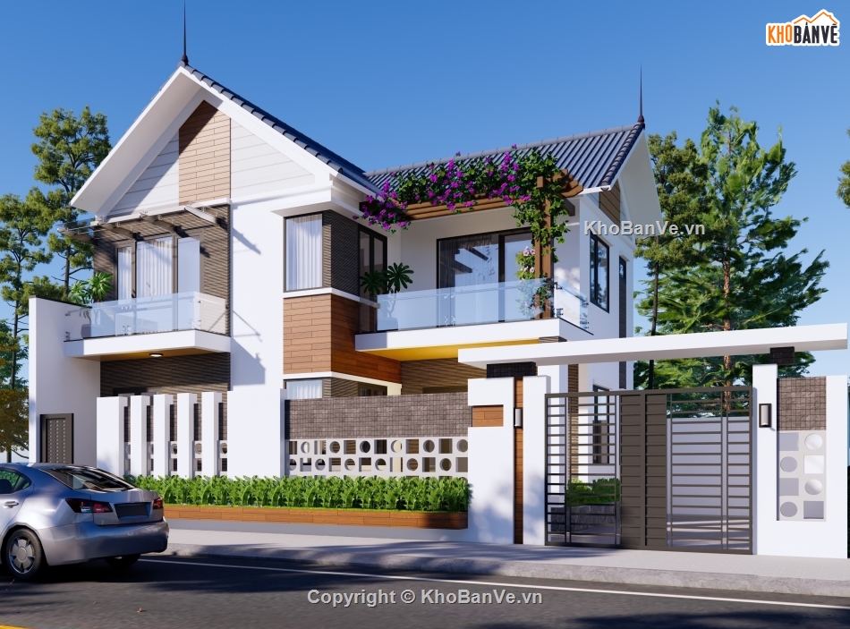 nhà mái thái,2 tầng,nhà mái thái 2 tầng,nhà 2 tầng mái thái,2 tầng mái thái,Bản vẽ