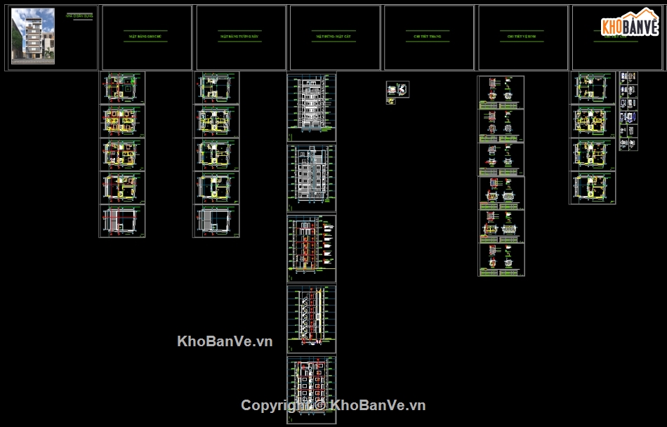 kiến trúc 7 tầng,hiện đại,bản vẽ nhà 7 tầng