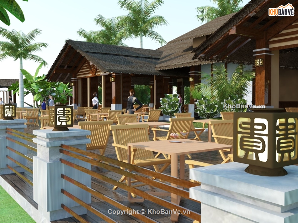 bản vẽ khu resort,bản vẽ kiến trúc nhà hàng,nhà hàng resort,autocad resort,sketchup resort