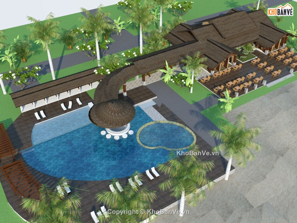 bản vẽ khu resort,bản vẽ kiến trúc nhà hàng,nhà hàng resort,autocad resort,sketchup resort