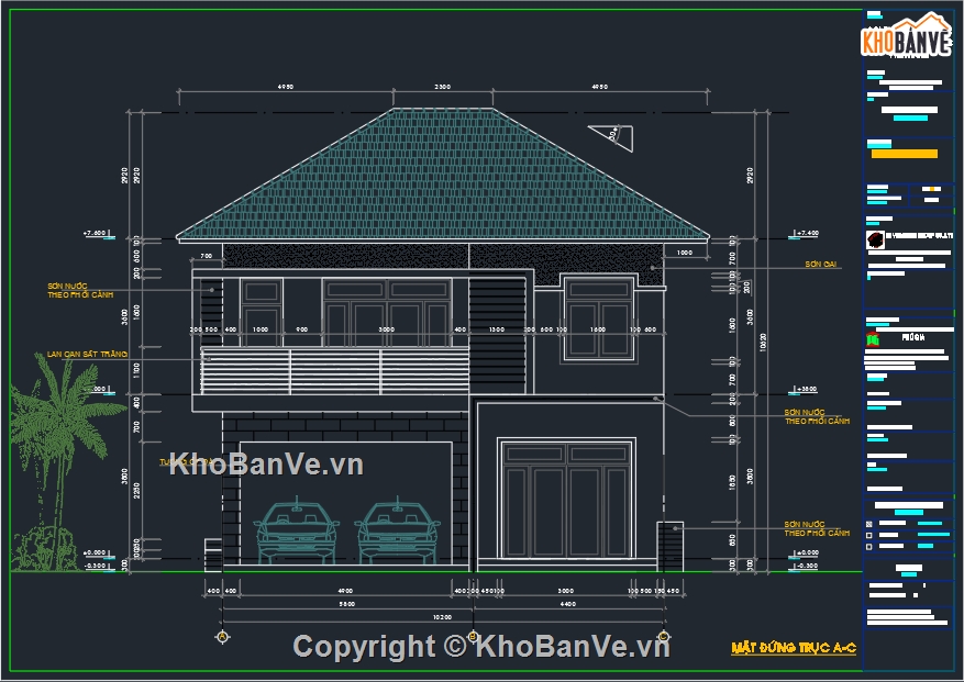 Biệt thự mái thái 2 tầng đẹp,2 tầng mái thái,Bản vẽ biệt thự mái thái