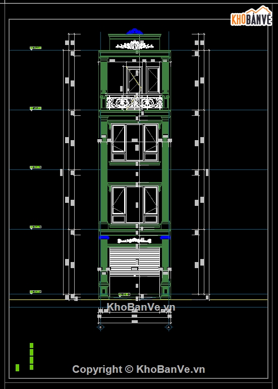 nhà phố 3 tầng,Bản vẽ nhà phố tân cổ điển,nhà 3 tầng 1 tum