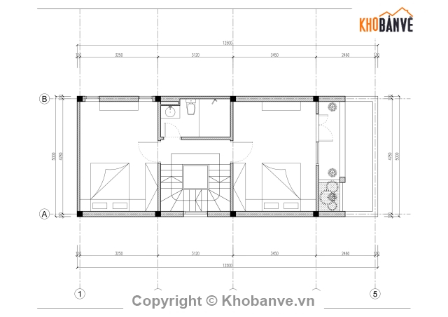 nhà phố 3 tầng,nhà phố 3 tầng 5x12.5m,bản vẽ nhà phố 3 tầng,kiến trúc nhà phố 3 tầng,full cad nhà phố 3 tầng