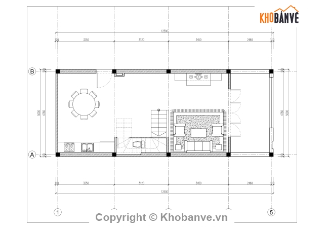 nhà phố 3 tầng,nhà phố 3 tầng 5x12.5m,bản vẽ nhà phố 3 tầng,kiến trúc nhà phố 3 tầng,full cad nhà phố 3 tầng