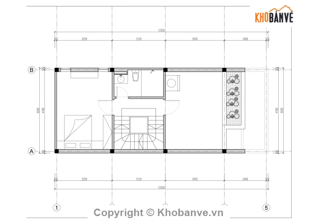 nhà phố 3 tầng,nhà phố 3 tầng 5x12.5m,bản vẽ nhà phố 3 tầng,kiến trúc nhà phố 3 tầng,full cad nhà phố 3 tầng