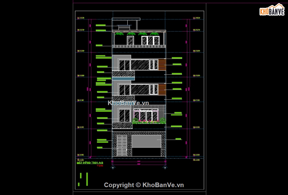 cad nhà phố 4 tầng,nhà phố 4 tầng hiện đại,Bản vẽ nhà phố