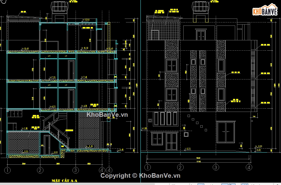 File cad nhà phố 4 tầng,Bản cad nhà phố 4 tầng,Hồ sơ nhà phố 4 tầng,nhà phố 4 tầng