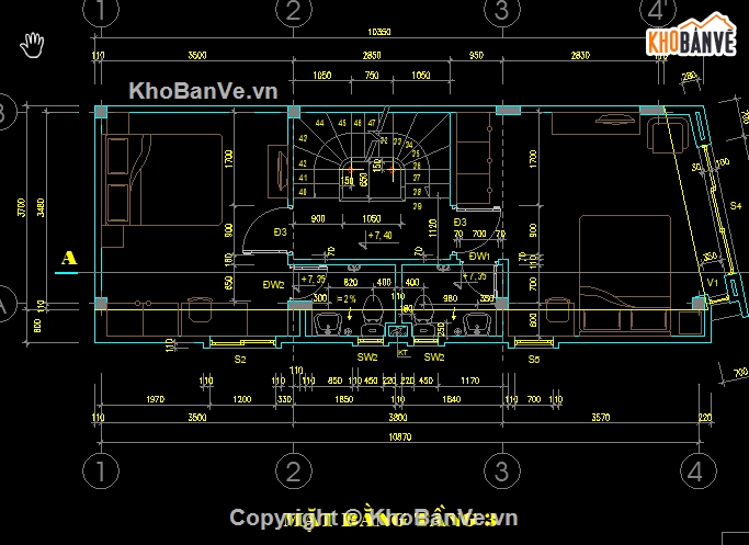 File cad nhà phố 4 tầng,Bản cad nhà phố 4 tầng,Hồ sơ nhà phố 4 tầng,nhà phố 4 tầng