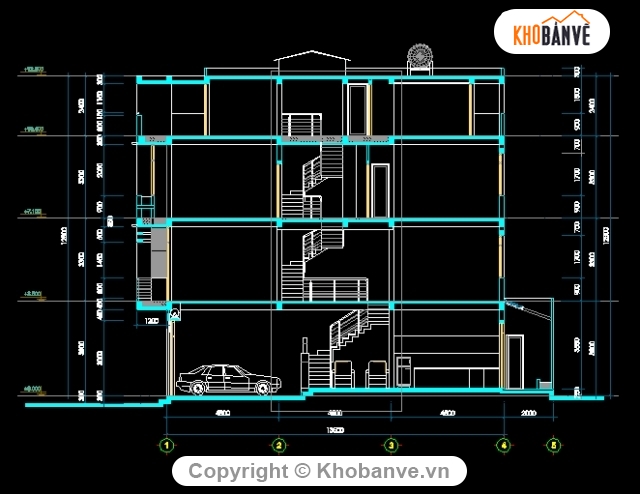 bản vẽ nhà phố,cad nhà phố,Nhà phố 4 tầng,Cad Nhà phố 4 tầng