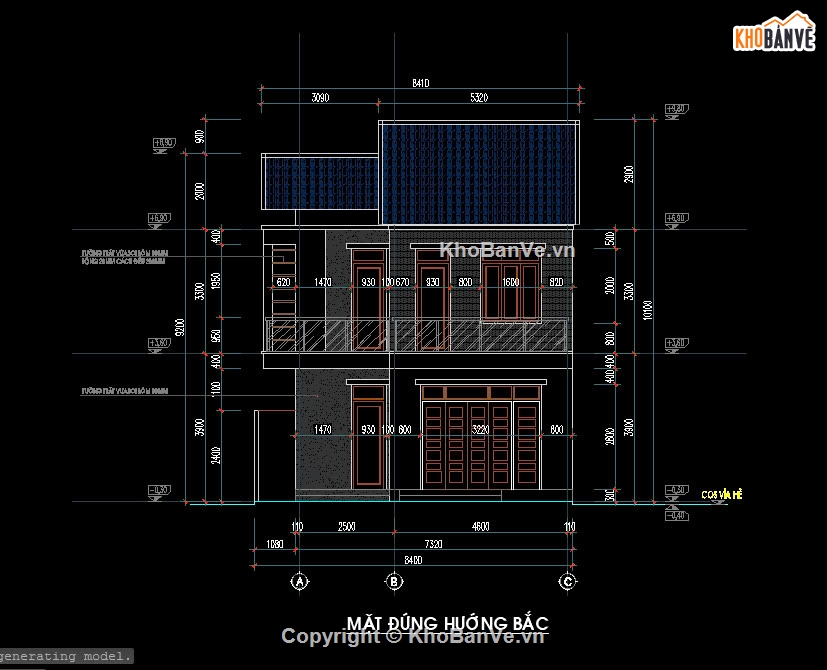 Nhà phố 2 tầng,Bản vẽ nhà phố 2 tầng,Nhà phố có 4 phòng ngủ
