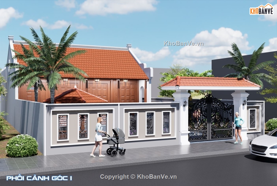 nhà thờ 3 gian,phối cảnh,Bản vẽ,nhà gỗ