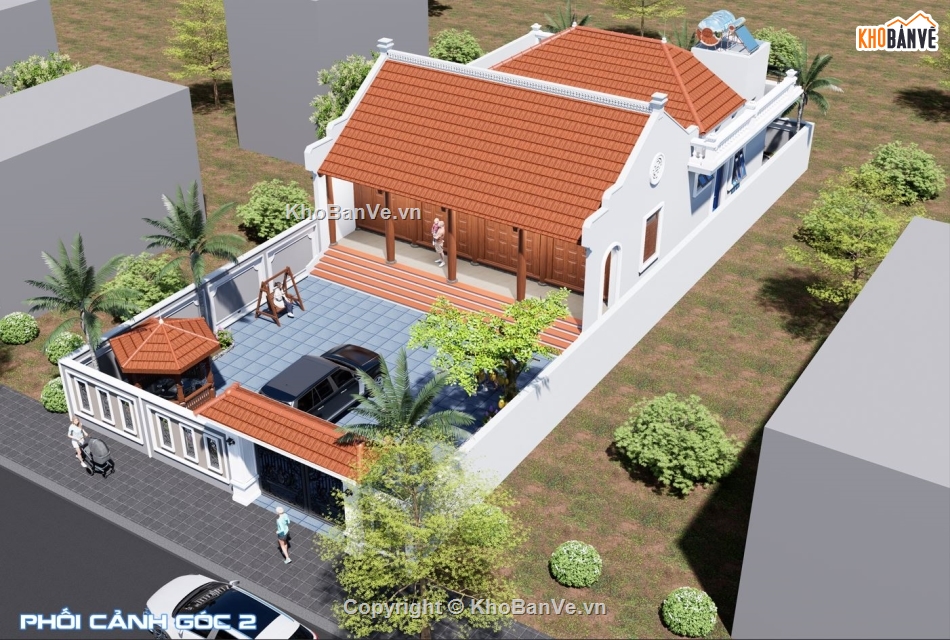 nhà thờ 3 gian,phối cảnh,Bản vẽ,nhà gỗ