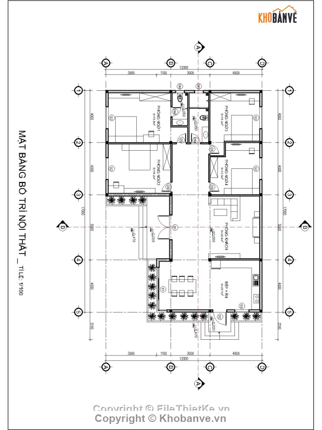 Bản vẽ chi tiết nhà 1 tầng,nhà cấp 4 12x17m,4 phòng ngủ,thiết kế nhà cấp 4,bản vẽ nhà cấp 4