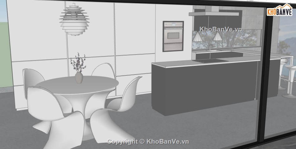 nội thất khách bếp sketchup,Thiết kế nội thất phòng bếp,nội thất khách bếp hiện đại