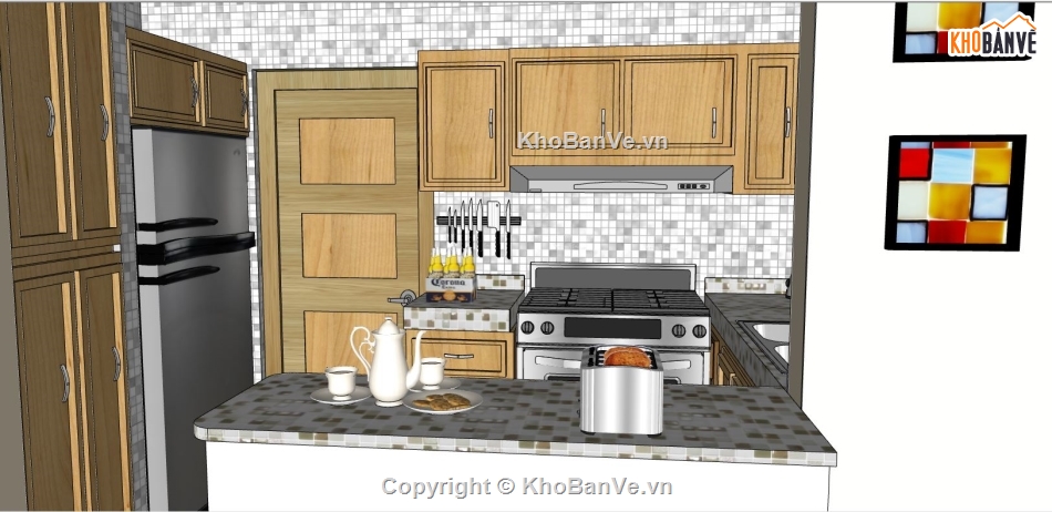 Thiết kế nội thất file sketchup,3d su dựng nội thất phòng bếp,file su nội thất phòng bếp