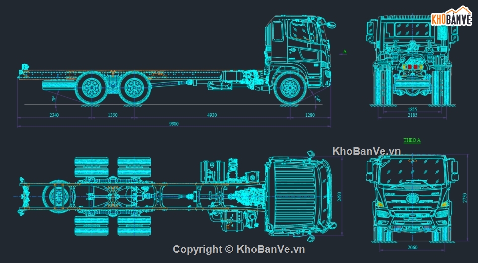 Bản vẽ,ô tô tải,sát xi,Bản vẽ cad ô tô,Hino FL,ô tô cơ sở